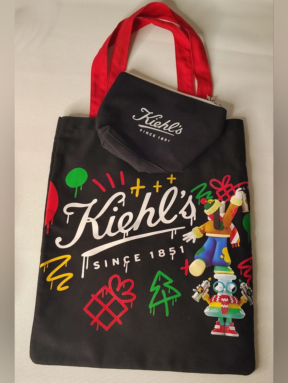 FREE w/ Purchase Kiehl's Black Graphic Tote Bag w/ Makeup Bag Case